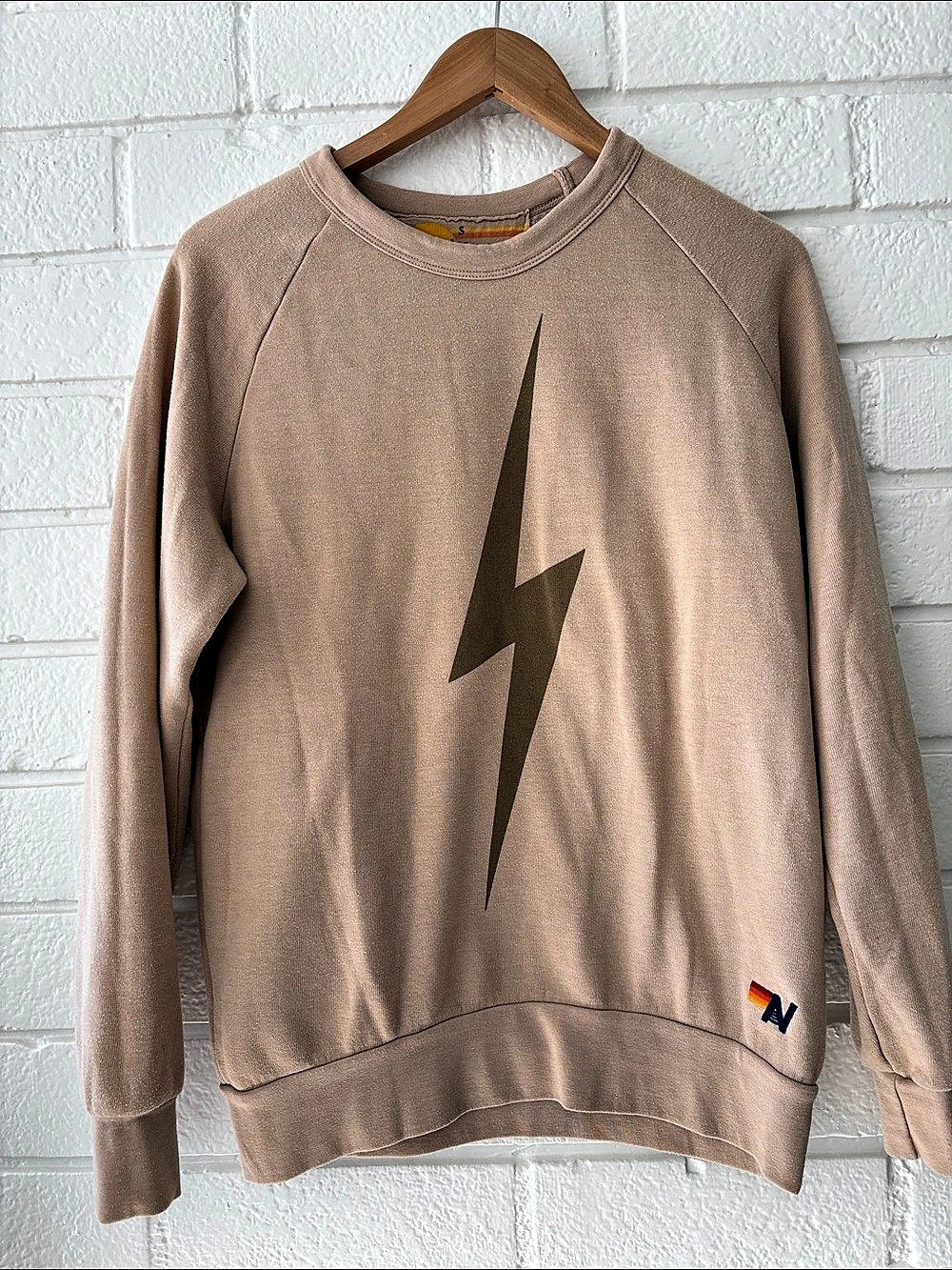 Aviator Nation Bolt Crew Sweatshirt Brown Small